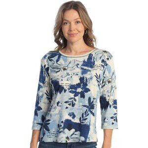 Jess & Jane Cotton 3/4 Sleeve Top -- Carolina, Oatmeal NWT